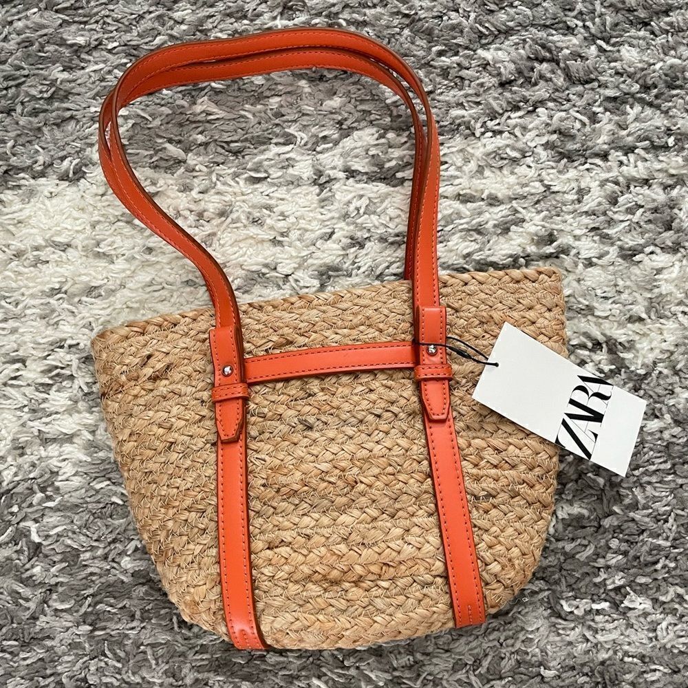Zara Straw Tote with Orange Trim